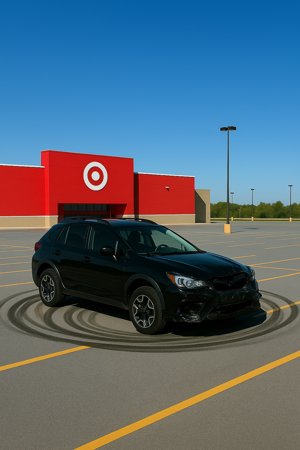 Sunday Ritual artwork with a black SUV centered in concentric circles in a Target parking lot