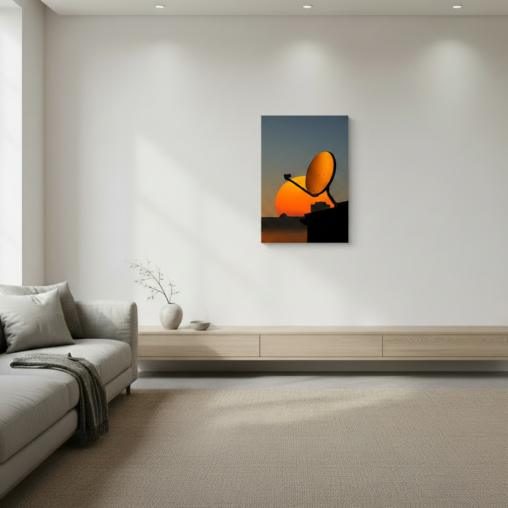 Sunset & Satellite Dish Silhouette - Canvas Mockup